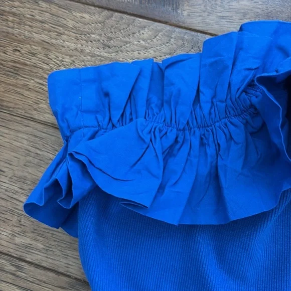 NWT Anthropologie Maeve Blue Ruffle Strapless Top, Medium - Picture 4 of 8